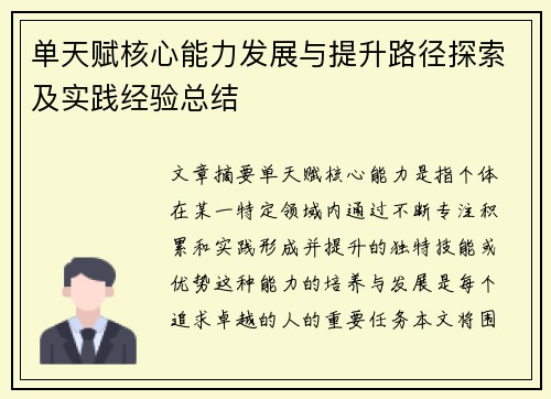 单天赋核心能力发展与提升路径探索及实践经验总结